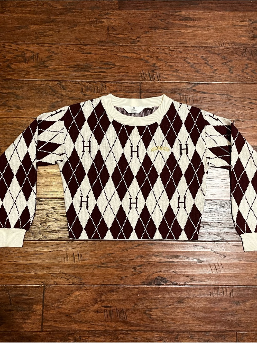 H&M Kids Hogwarts Harry Potter Argyle Crewneck Cropped Sweater